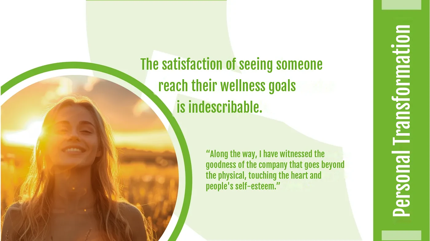 Smiling woman at sunset, with the text Personal transformation