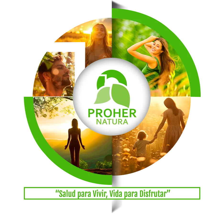 Collage de personas al aire libre con el logo de Proher Natura al centro